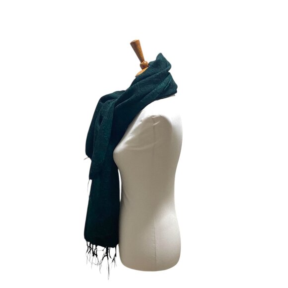 Cheppu From Himalaya Made In Nepal Blanket Scarf Green One Size Fringe Bohemian - Picture 8 of 13